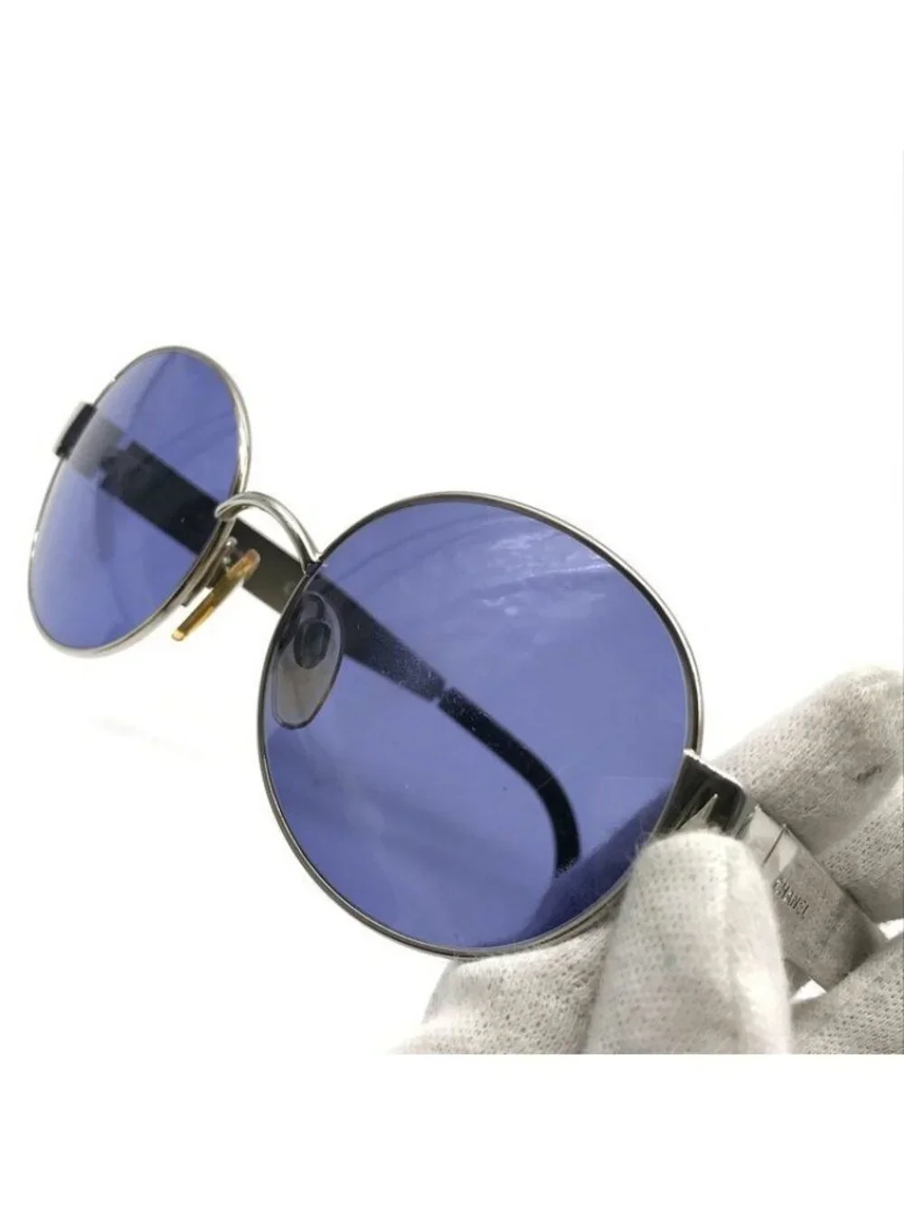Chanel Logo Sunglasses Eyewear Blue Silver